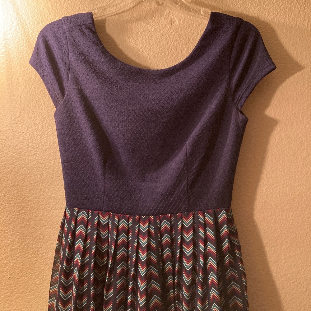 Navy Blue Dress with Chevron Stripes